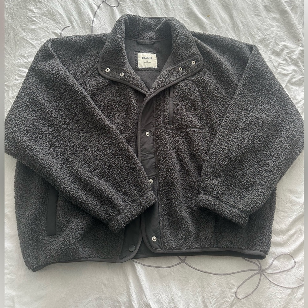 Hollister Gray Lightweight Fleece Jacket with Full Zipper